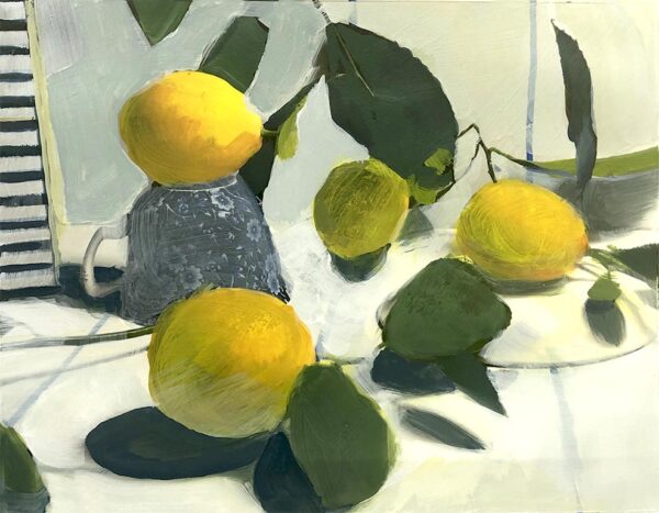 Still life of lemons and leaves