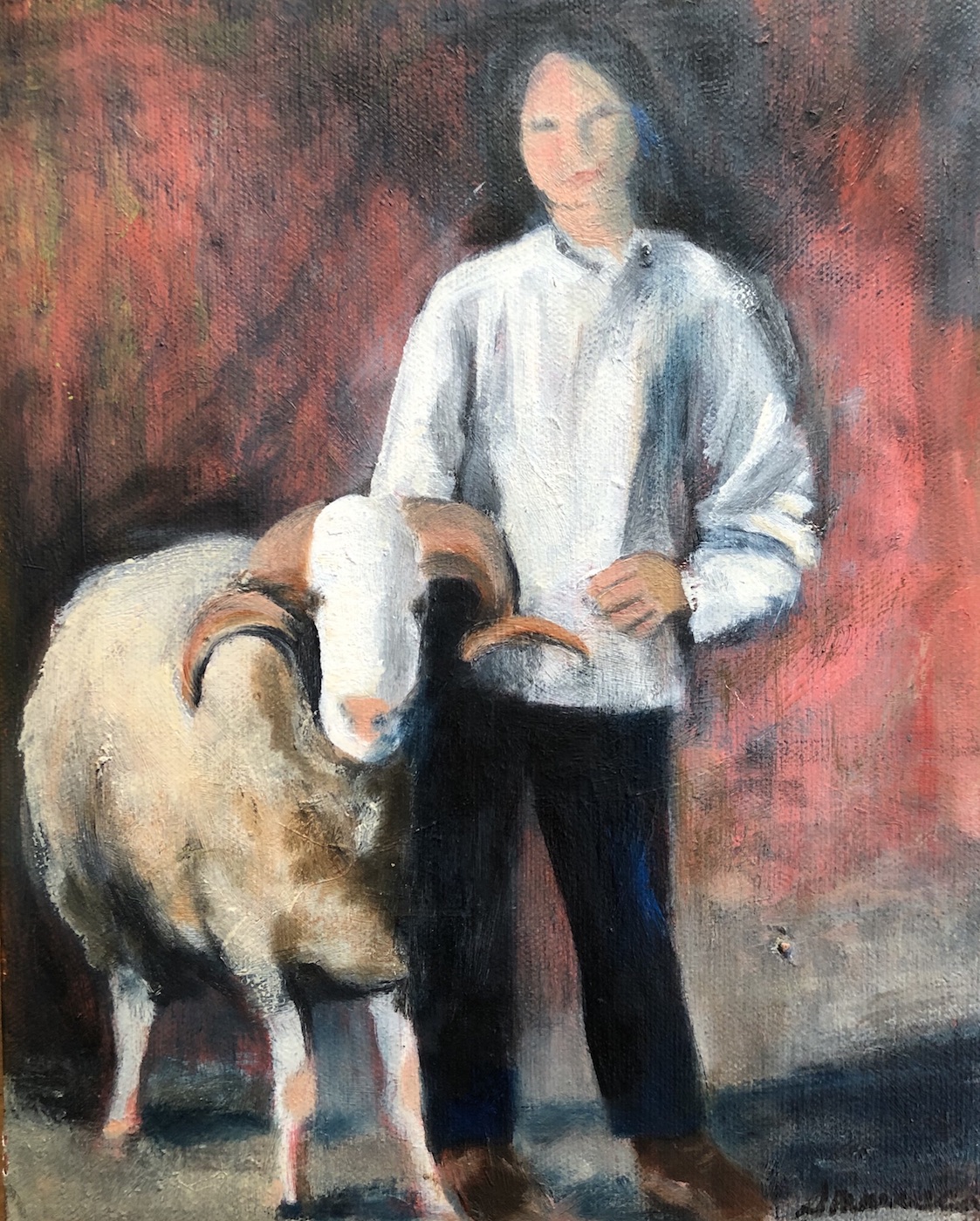 Painting of woman and ram