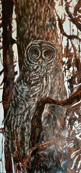 Oil painting of brown owl
