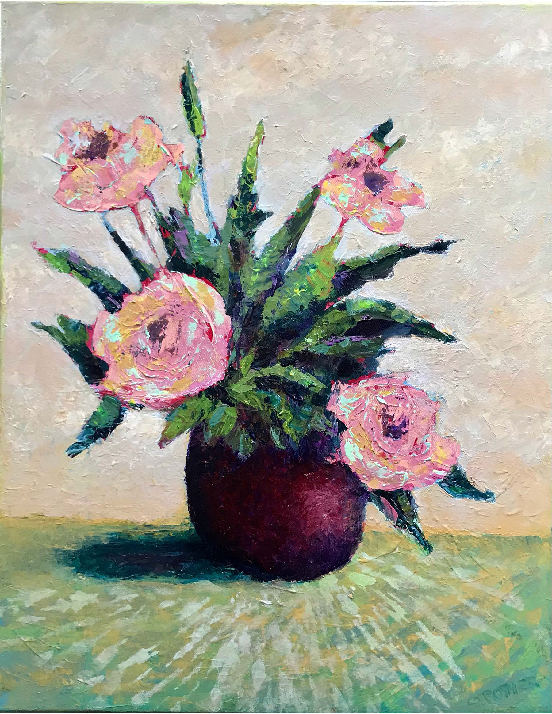 Floral painting done with palette knife