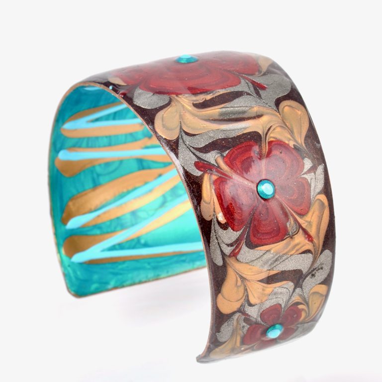 Ava Austin - Tapered Copper Cuff - Abstract Red Flowers