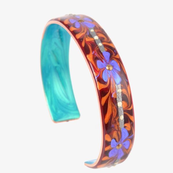 Ava Austin Copper Cuff - Abstract Purple Flowers on Orange and Crimson Base
