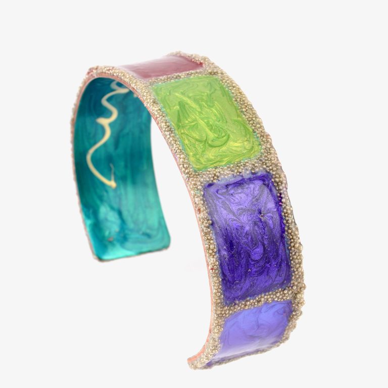 Copper Cuff - Blue, Turquoise, Red, Lime, Purple, Lavender with Tiny Silver Glass Marbles.