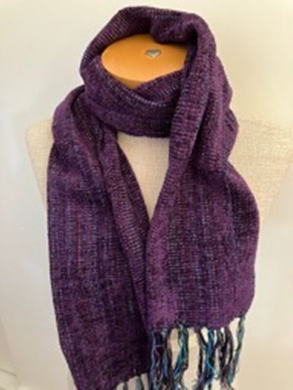 Abby Bard Handwoven rayon chenille and cotton scarf in eggplant color