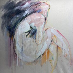 Michele Collier abstract woman painted on canvas with clay slip