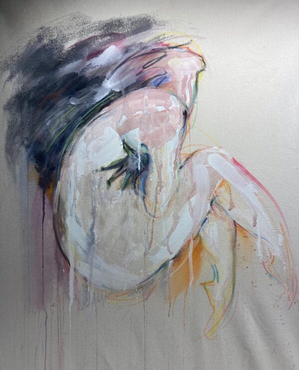 Michele Collier abstract woman painted on canvas with clay slip