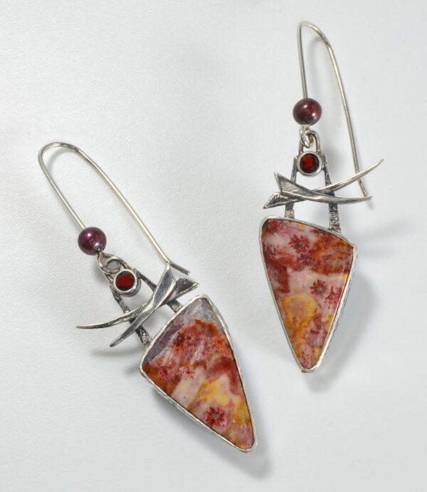Jane Garibaldi earrings Sterling silver, jasper, garnet and pearl
