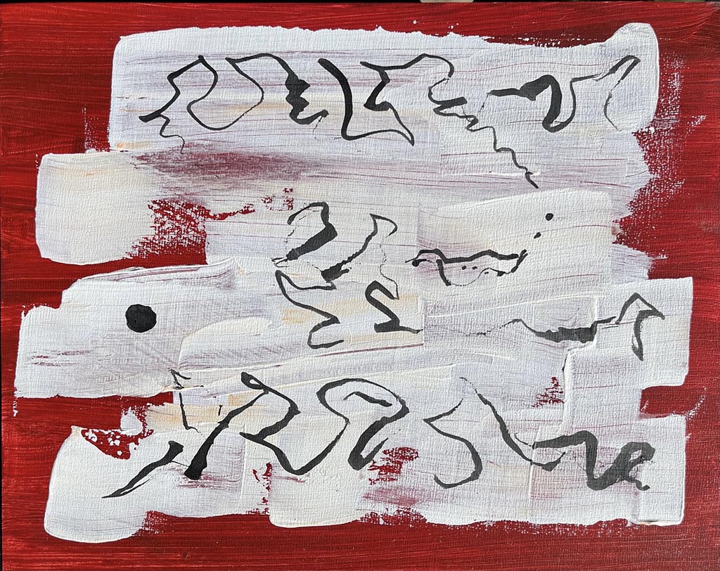 Ms Judiyaba abstract painting black and white on red background