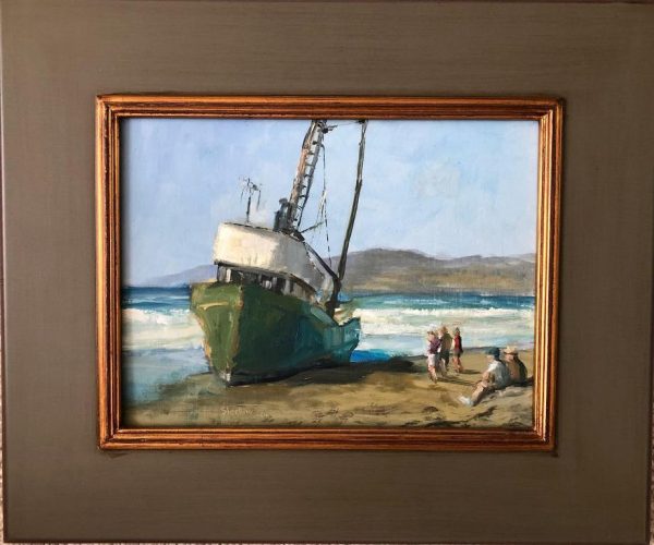 Sterling Hoffmann oil painting of beached ship and viewers