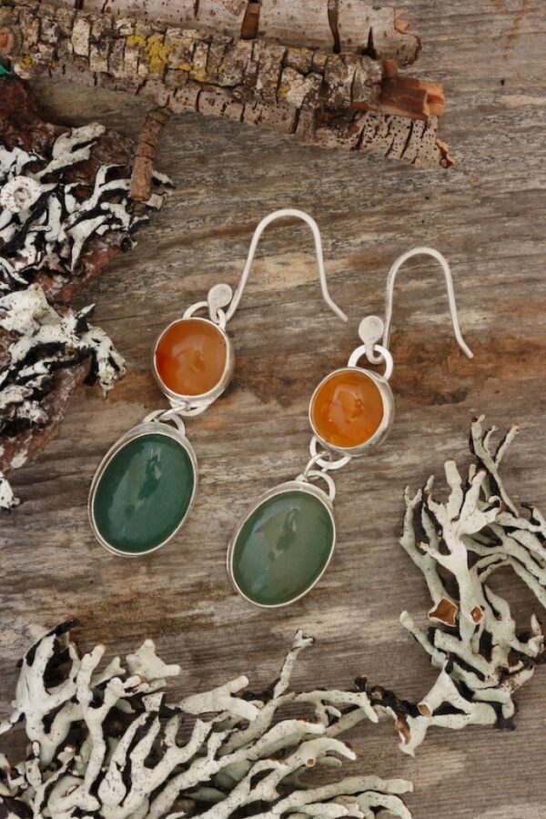 Andrea Pellicani Jade drop earrings with beach agate in reclaimed sterling silver