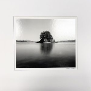Austin Granger's black and white photograph of Photograph of Duck Island from Hog Island, Tomales Bay. August 2003.