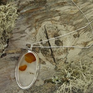 Andrea Pellicani's Hand cut and polished Oregon agate set in reclaimed fine silver on sterling silver chain