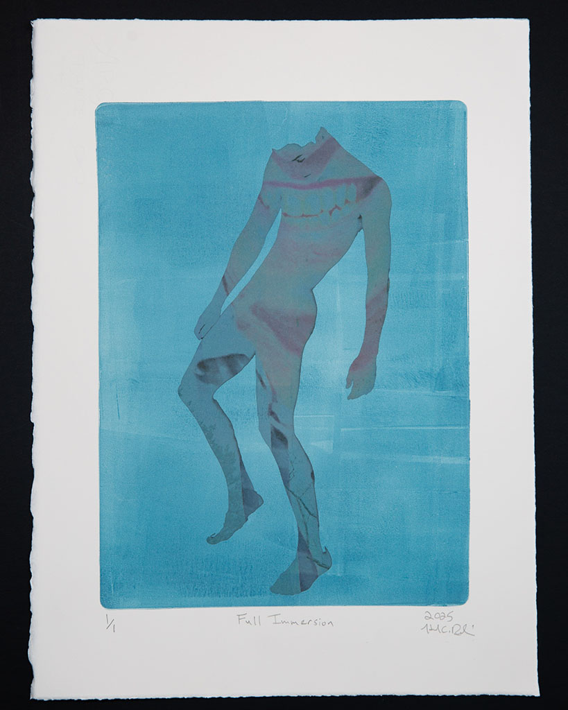 Howard Rubin's monotype print photocollage of male figure in shades of blue