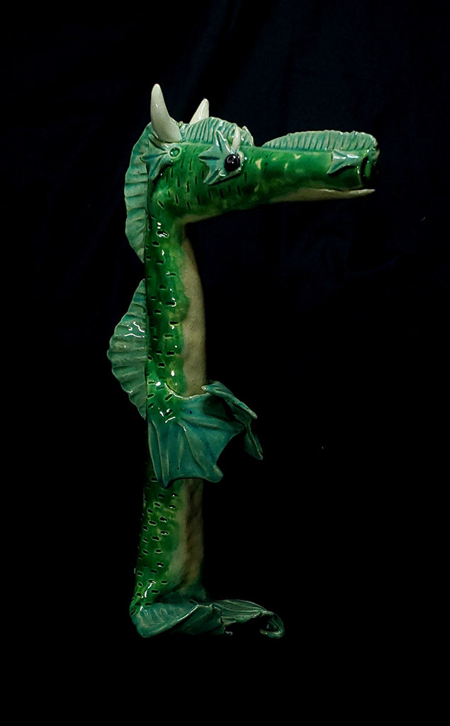 Nan Waters Green Sea Dragon with green and blue glossy glaze on high fire stoneware