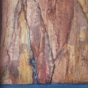 Lynn C Davis' abstract of canyon walls in shades of pink, golds, browns vertically layered