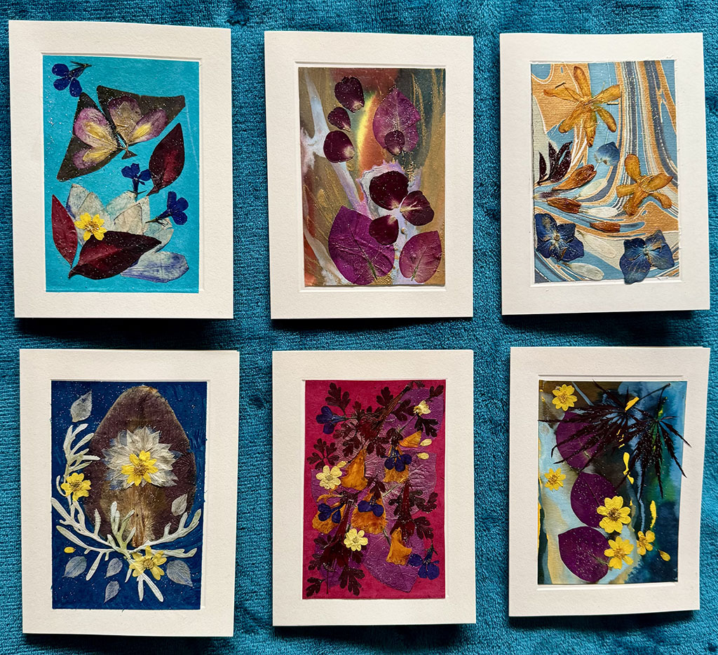 Kathryn Hainke's collage, dried flower cards. Set of 6