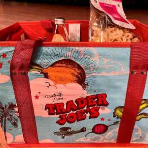 Trader Joe's reusable shopping bag full of Italian treats