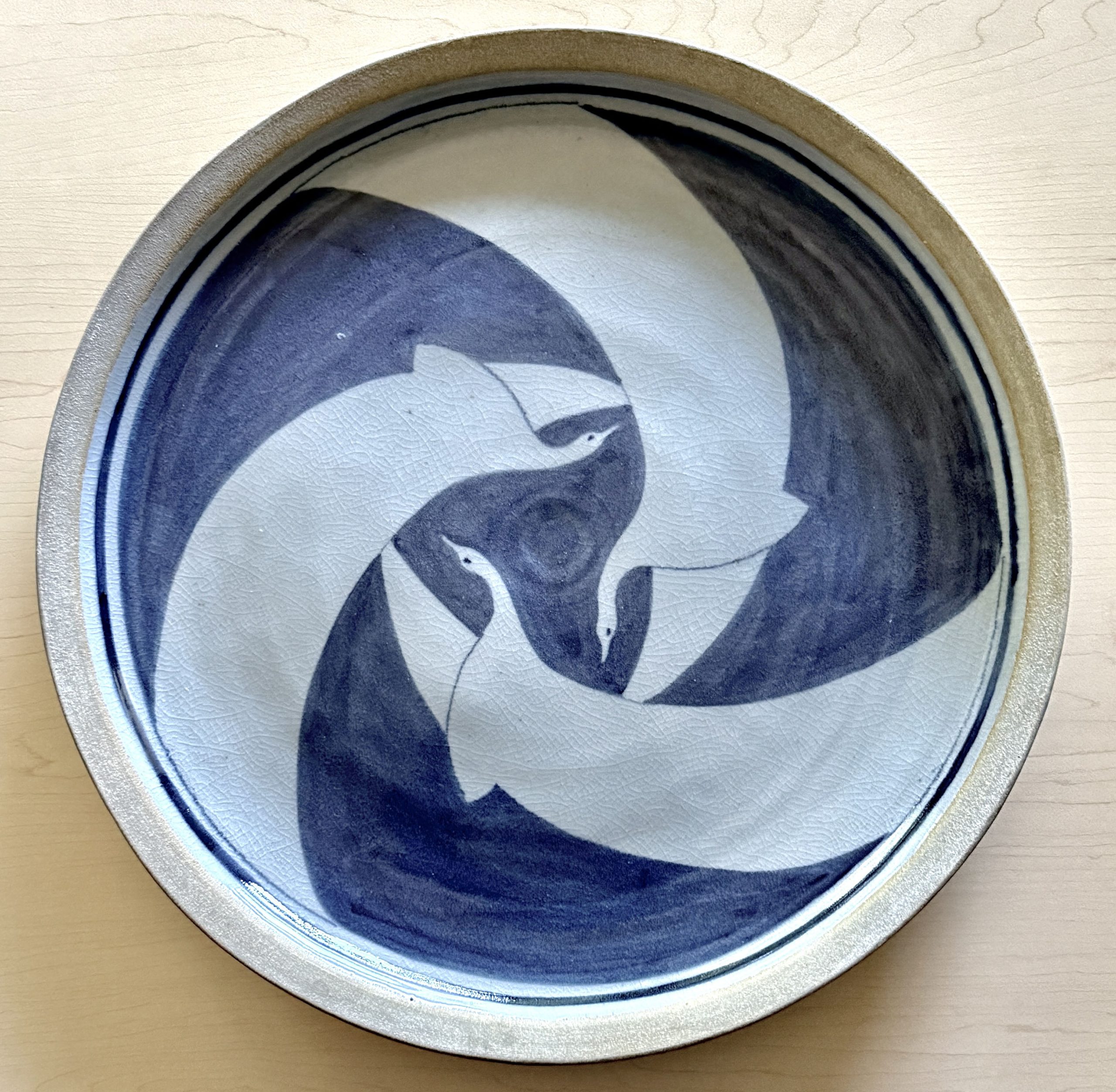 Victoria Whitehand's blue and white plate with mythical creatures