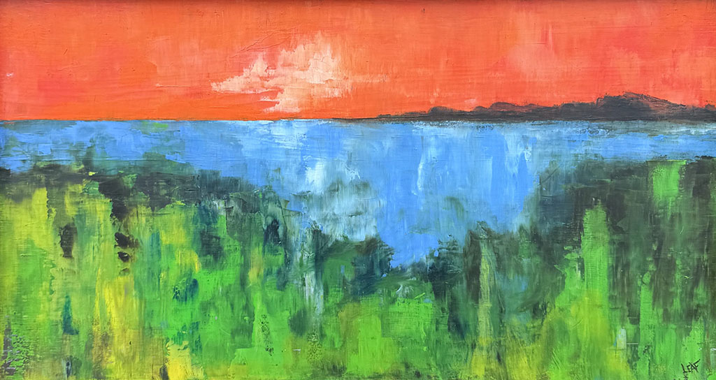 Jon Leafstedt's abstract painting of the horizon in blues and oranges