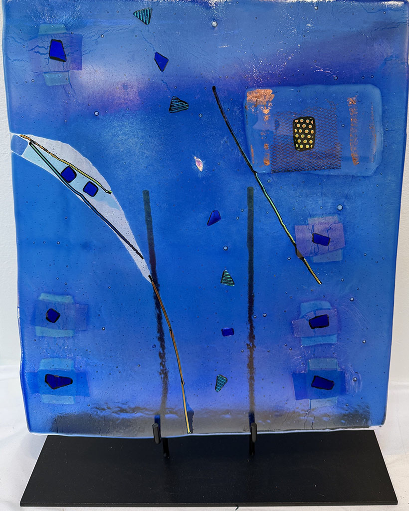 Kate Black's abstract fused glass artwork in shades of blue