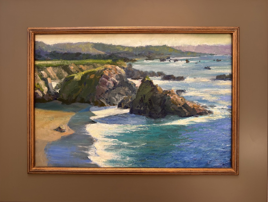 Sterling Hoffmann's oil on canvas panel painting of rocky coastline view