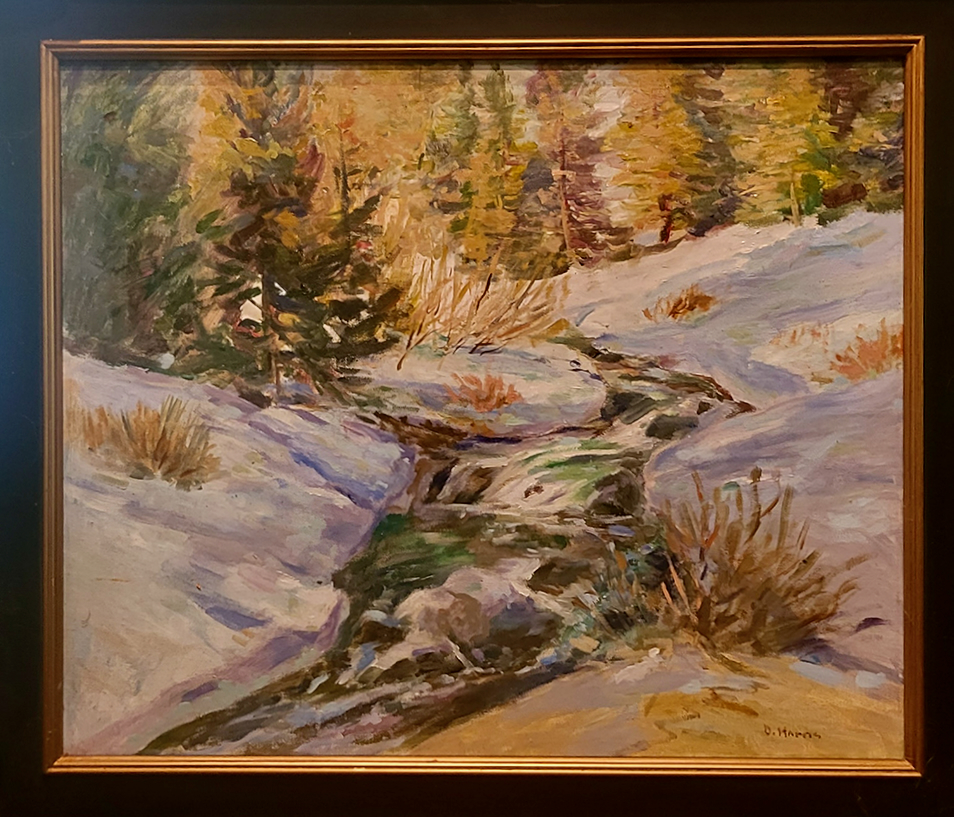 David Harris' landscape oil painting of Sierra landscape in the snow